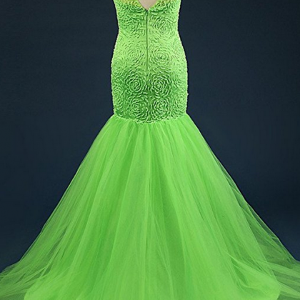 Beaded Patterns Prom Dresses Open Back Organza..