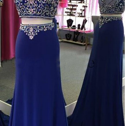 Two Pieces Royal Blue Prom Dress,long Prom..
