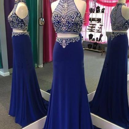 Two Pieces Royal Blue Prom Dress,long Prom..