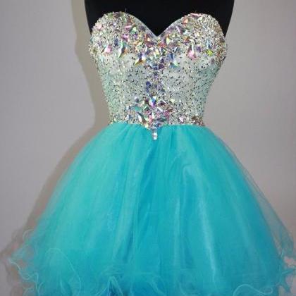 Crystal Luxury Blue Tulle Prom Dress,beaded Above..