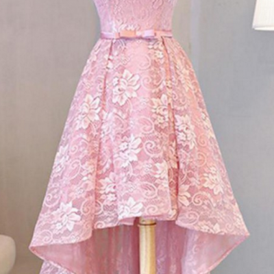 Customized Princess Homecoming Prom Dresses Short Pink Dresses With Lace Up Bowknot High-Low Appealing Prom Dresses