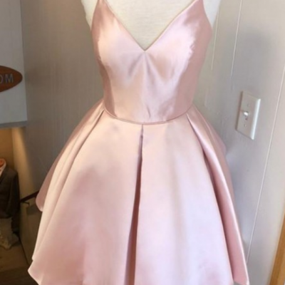 Hot Selling Spaghetti Straps V-neck Simple Pink Homecoming Dresses