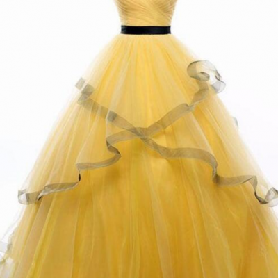 Fashion Yellow Tulle A Line Prom Dress Off Shoulder Long Prom Party Gowns Custom Made Women Party Gowns .