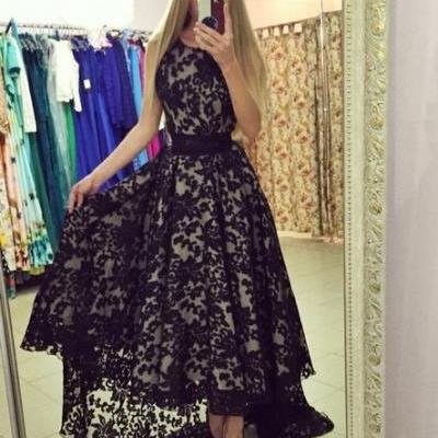 High Low Lace Prom Dress, Black Prom Dresses, Vintage Prom Dress, Cheap Prom Gowns, Long Prom Dress, Formal Party Dress