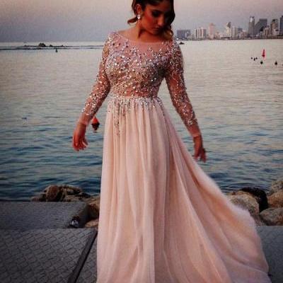 High Quality Party Dress Charming Prom Dress Long Sleeve Prom Dress Beading Prom Dress