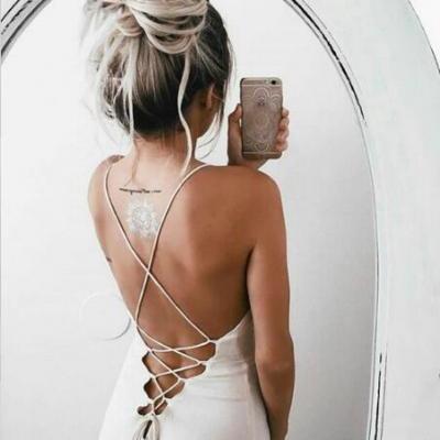 Prom Dresses,Evening Dress,New Arrival Prom Dress,Modest Prom Dress,Open back white party dresses,lace up evening dress,formal dress,white soft chiffon formal gowns