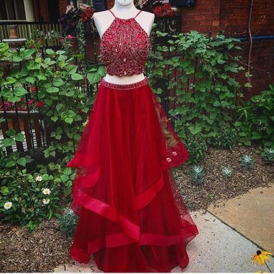 Prom Dresses,Evening Dress,Red Prom Dresses,2 Piece Prom Gown,Two Piece Prom Dresses,Satin Prom Dresses,New Style Prom Gown,Prom Dress,Backless Prom Gowns