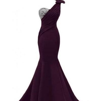 Prom Dresses,Evening Dress,Party Dresses,Prom Gown,Grape Prom Dresses,One Shoulder Evening Gowns,Simple Formal Dresses,One Shoulder Prom Dresses 