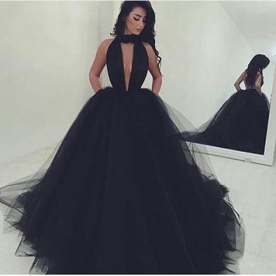 Prom Dresses,Evening Dress,Party Dresses,Gorgeous Black Tulle V-Neck Evening Gowns 2017 Ball-Gown Prom Dress