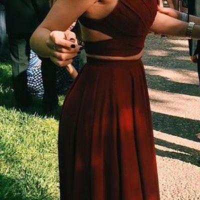 Prom Dresses,Evening Dress,Party Dresses,Gorgeous Red 2 pieces Prom Dresses Long Sexy Evening Gowns Chiffon Two Piece Formal Dress For Teens