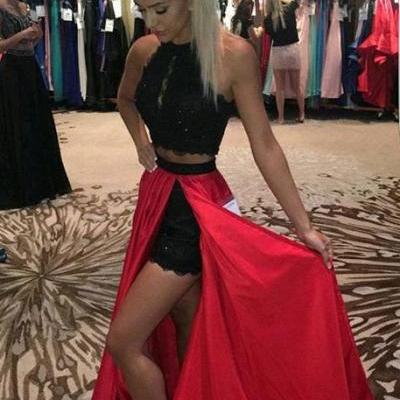 Prom Dresses,Evening Dress,Party Dresses,New Arrival Prom Dress,Black Red Two Piece Lace Prom Dress, Two Pieces Prom Dress, Senior Prom Dress,Party Dress,Formal Dress,Evening Dress,Pageant Dresses,Real Made Evening Dress,Modest Prom Gowns