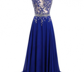 Vestido De Festa Longo Sparkly Beaded Royal Blue Long Prom Dresses Sexy ...