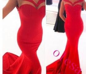 Pretty Red Satin Long Simple Evening Gowns Red Prom Dresses Red Formal ...