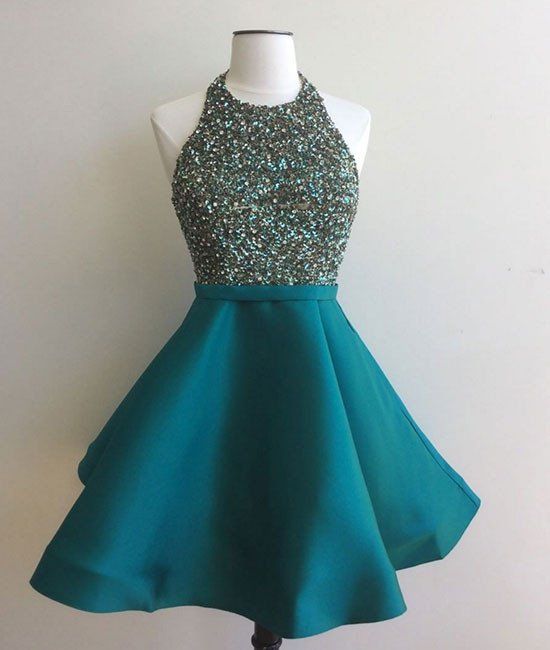 Homecoming Dresses,sequin Short Green Prom Dress, Satin Homecoming Dress
