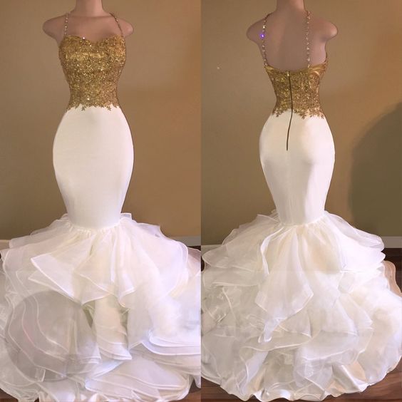 Prom Dress,spagnetti Straps Party Dress,white Mermaid Party Dress,high Quality