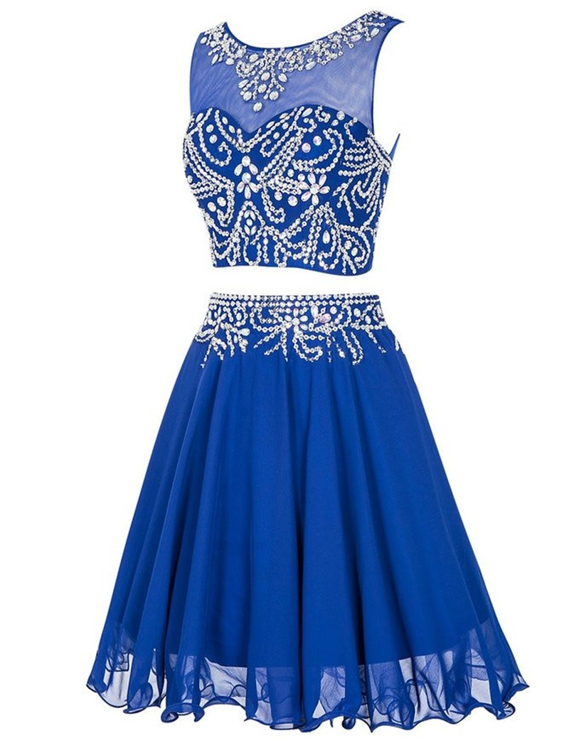 Teenage Homecoming Dresses De Festa Curto Royal Blue Two Piece Prom Dresses Short