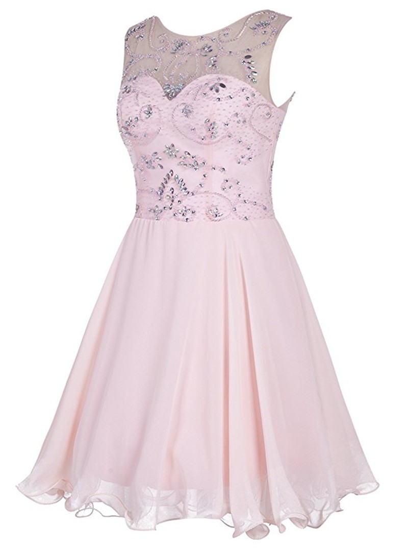 Short Pink Sweet Cap Sleeve Prom Dresses Homecoming Dress For