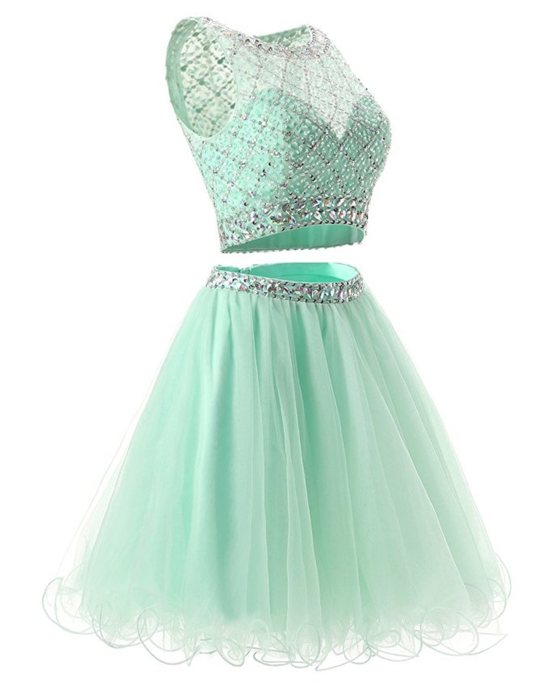 Mint Green Gradation Dresses De Festa Curto De Luxo Two Piece Homecoming Dress