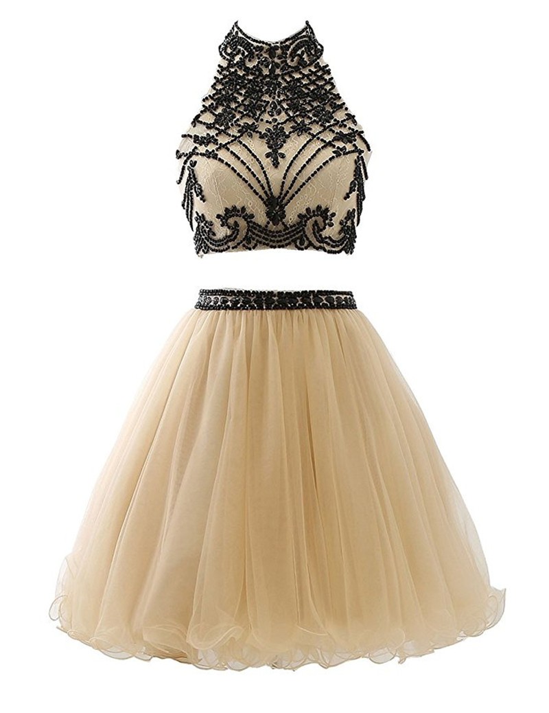 Short Dresses For Graduation Para Formatura Champagne Two Piece Homecoming Dresses