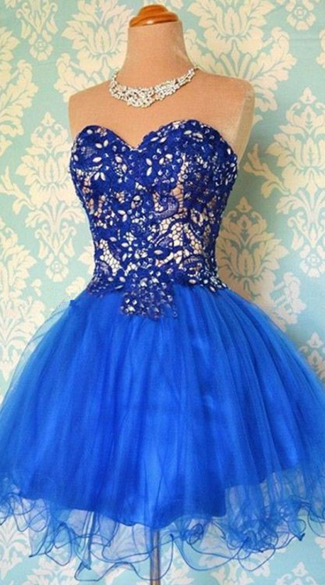 Short Homecoming Dresses,royal Blue Evening Party Gowns,organza Ball Gowns For Prom, Cute Lace-up Beading Prom Dresses