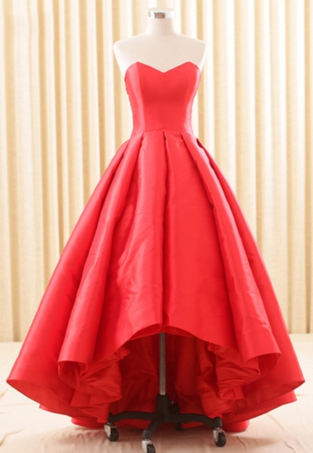 Red Sweetheart Pleats Asymmetry Evening Dresses