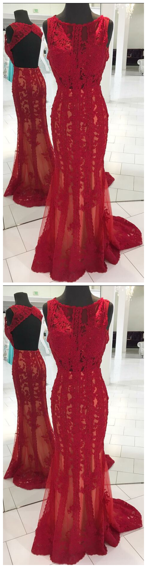 Red Sweetheart Sheath Slit Prom Dress,sheer Back Evening Gown With Lace Appliques Prom Dresses