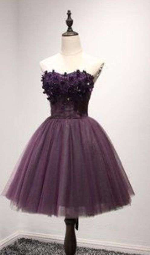 Strapless Purple Lace Homecoming Prom Dresses, Affordable Short Party Corset  Back Prom Dresses, Perf on Luulla