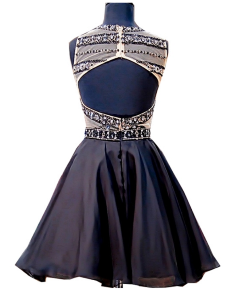 Black Printed Short Homecoming Dress 8th Grade Dance Dress