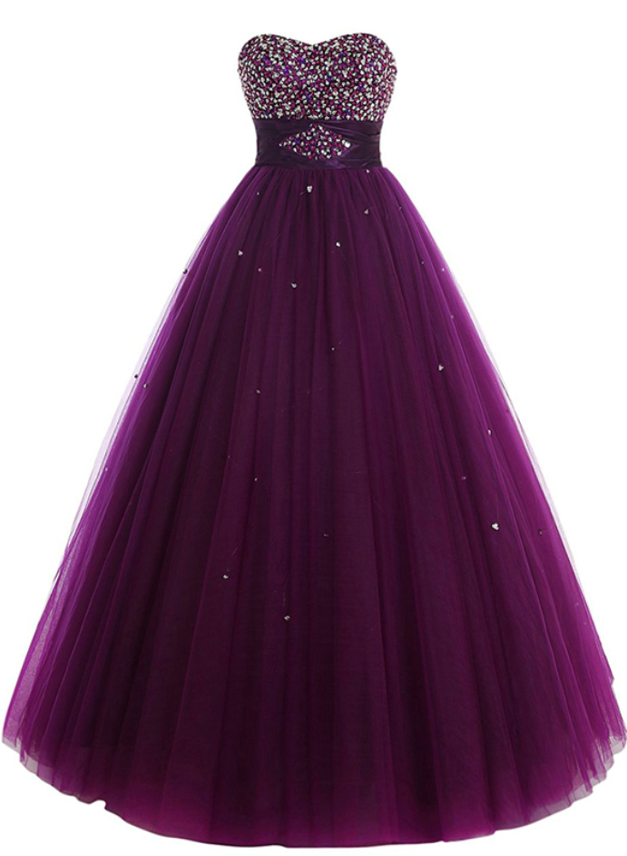 Gorgeous Beading Sweetheart Neck Long Prom Dresses Purple Grape Tulle Crystals Lace Up Back Party Gowns