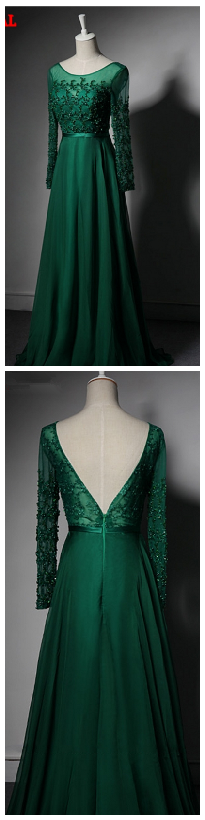 Green Long Sleeve Evening Dresses ,party Beautiful Crystal Beaded Women Prom Formal Evening Gowns Dresses