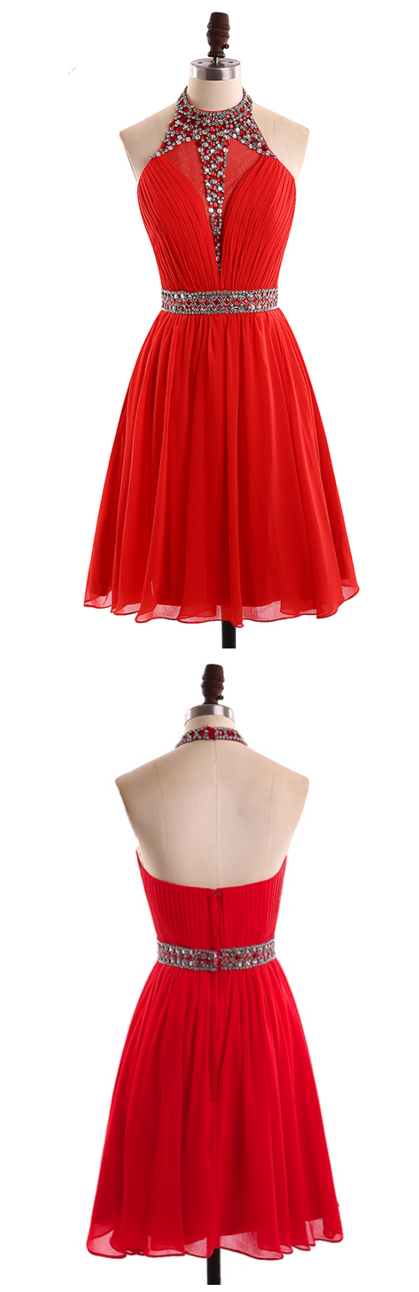 Red Short Cocktail Dresses ,sleeveless A Line Beading Chiffon Above Knee  Length Dress on Luulla