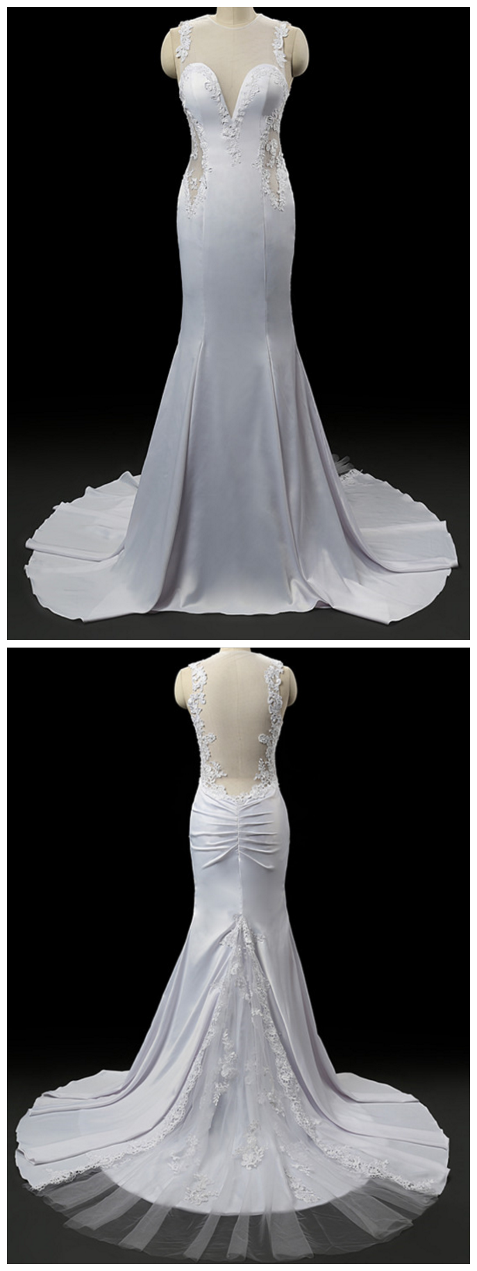 White Mermaid Sweetheart Appliques Satin Prom Dress LBQ4202