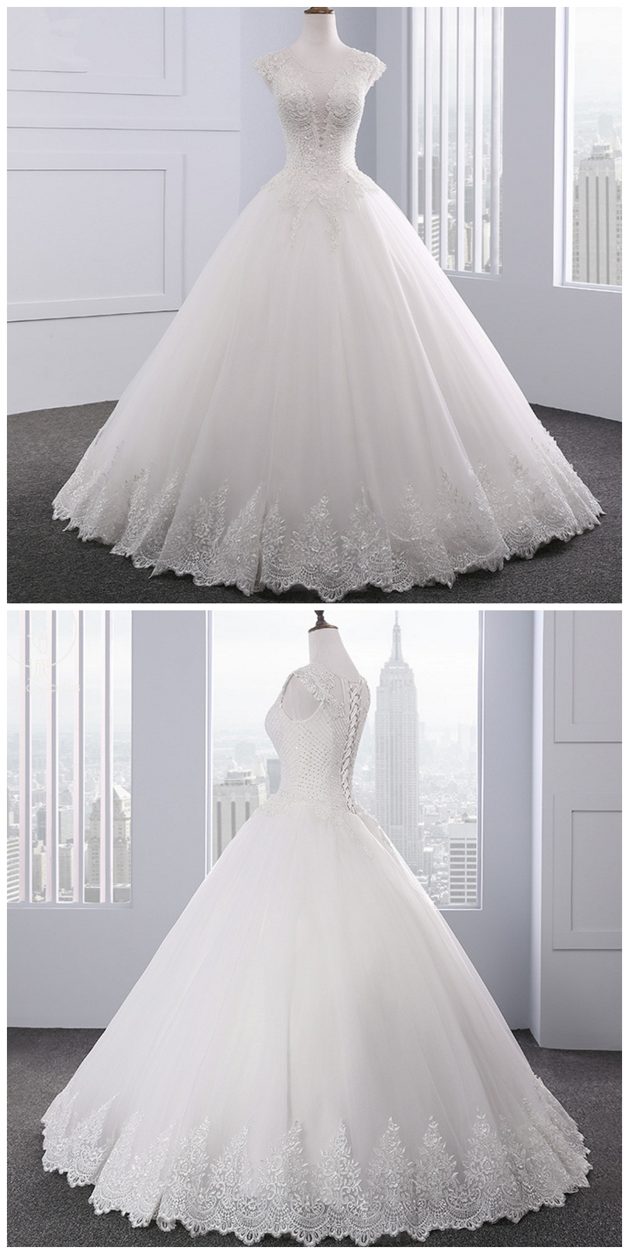 Wedding Dresses ,robe De Mariee Scoop Neck Appliqued Wedding Dress Tulle Weding Dress
