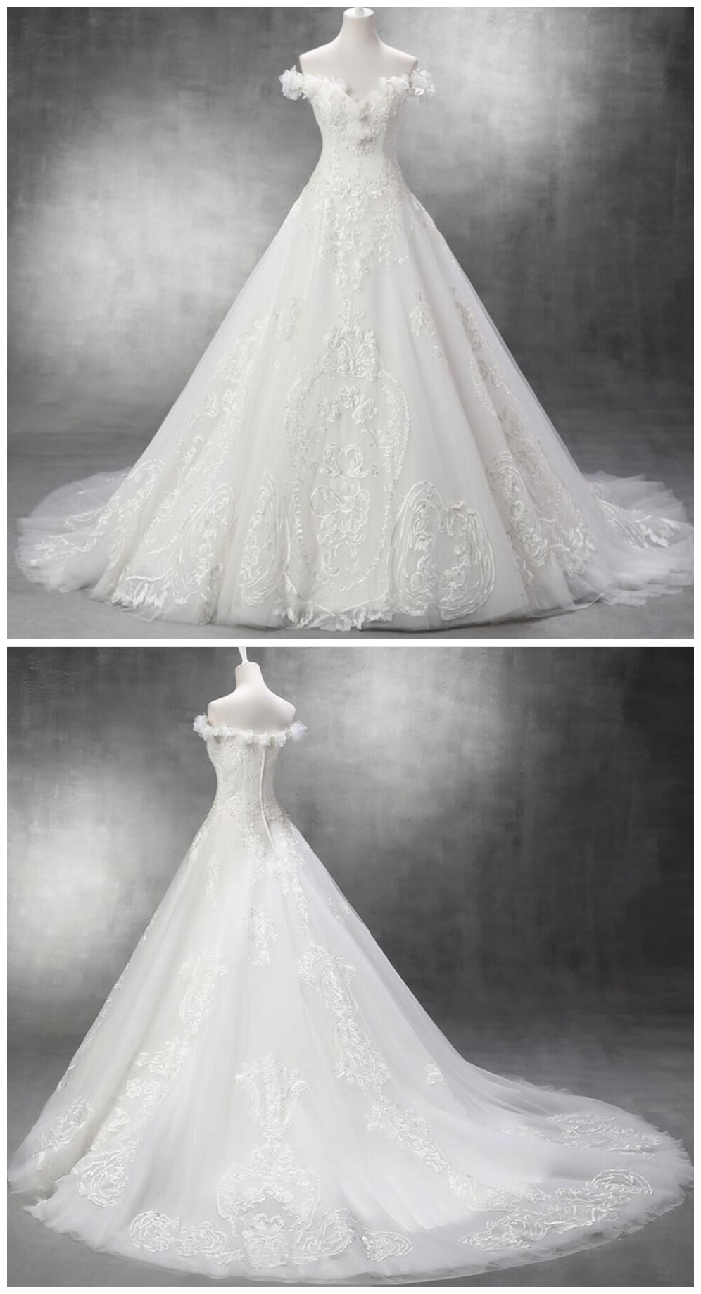 Wedding Dress ,court Train Vestido De Novia Tulle With Lace Appliques Ball Gown, Wedding Dresses