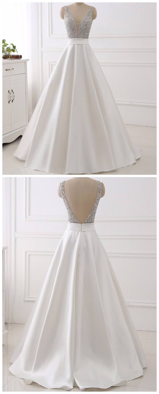 White Real Image Evening Dresses , Sparkly Beading Bodice Long Prom