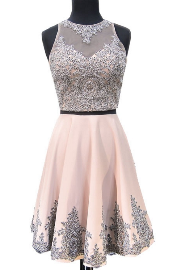Sweet 8th Grade Prom Dress A-line Scoop Neckline Beaded Lace Short Two Piece Sweet 16 Homecoming Dresses