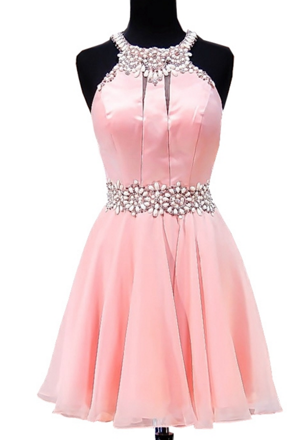 Real Picture Short Pink Homecoming Dress 2018 A-line Beaded Crystals Junior Chiffon Party 8th Grade Prom Dresses