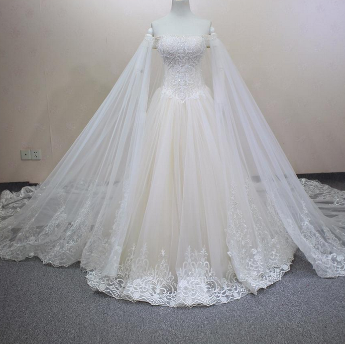 100% Real Photo Handmade Luxury Crystals Beading Detachable Veil Customized Size Champagne Wedding Dress Lace