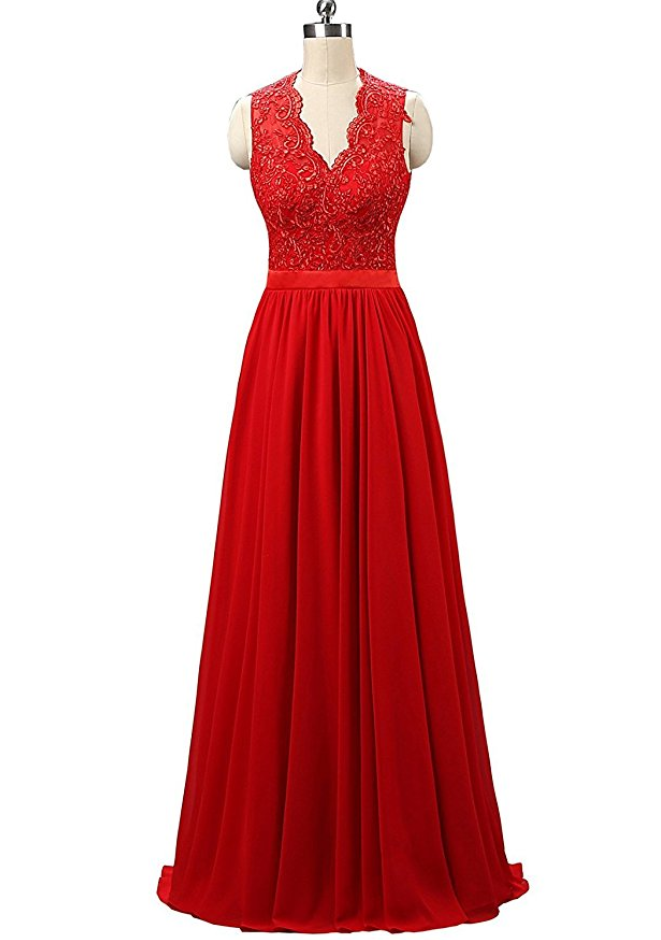 Red V Neck A Line Backless Bridesmaid Dress,floor Length Sleeveless Chiffon Bridesmaid Dresses, Long Elegant Prom Dresses Party Evening Gown