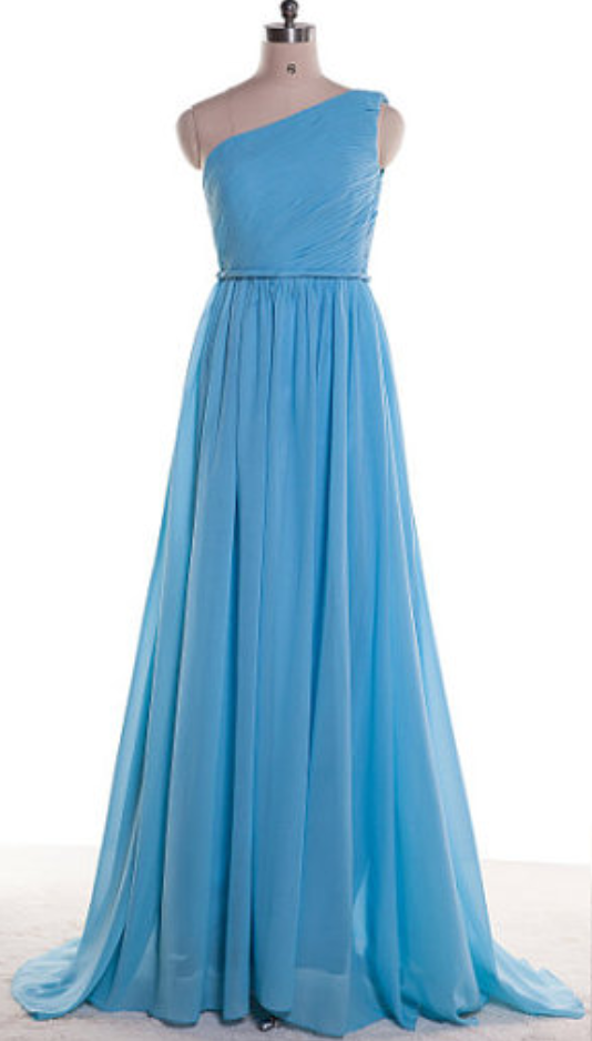 Long Evening Dress,one Shoulder Evening Formal Dresses,blue Chiffon Evening  Gown on Luulla