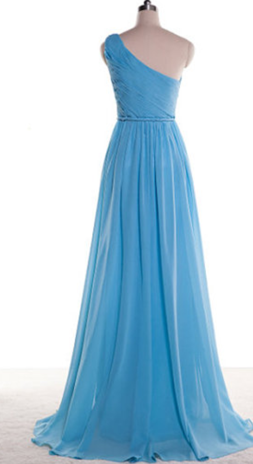 Long Evening Dress,one Shoulder Evening Formal Dresses,blue Chiffon ...