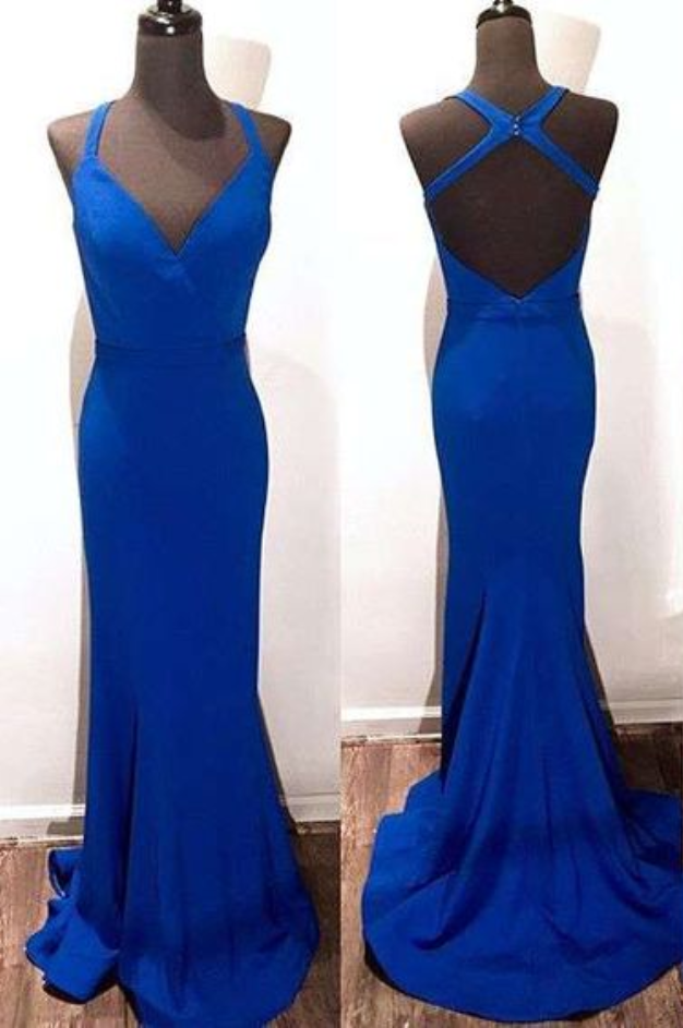 High Quality Royal Blue Prom Dress,mermaid Backless Evening Dress,sweep ...