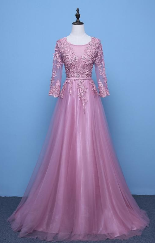 Charming Pink Evening Prom Dress, A-line Prom Dress, Long Prom Dresses, Tulle Prom Dress, Woman Evening Dress, Formal Dresses