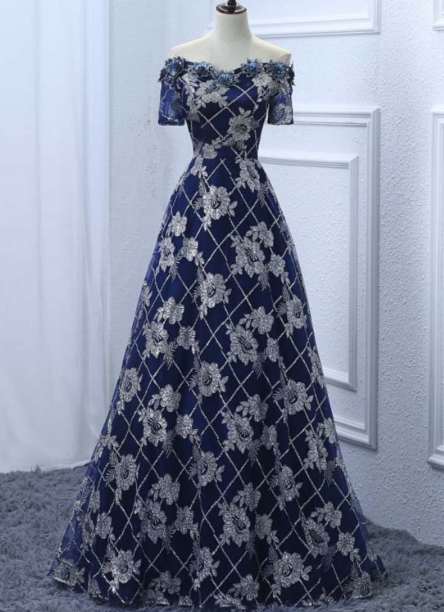 Sexy Navy Blue Long Evening Dresses Party A Line Women Beautiful Prom Formal Evening Gown Dress For Wedding