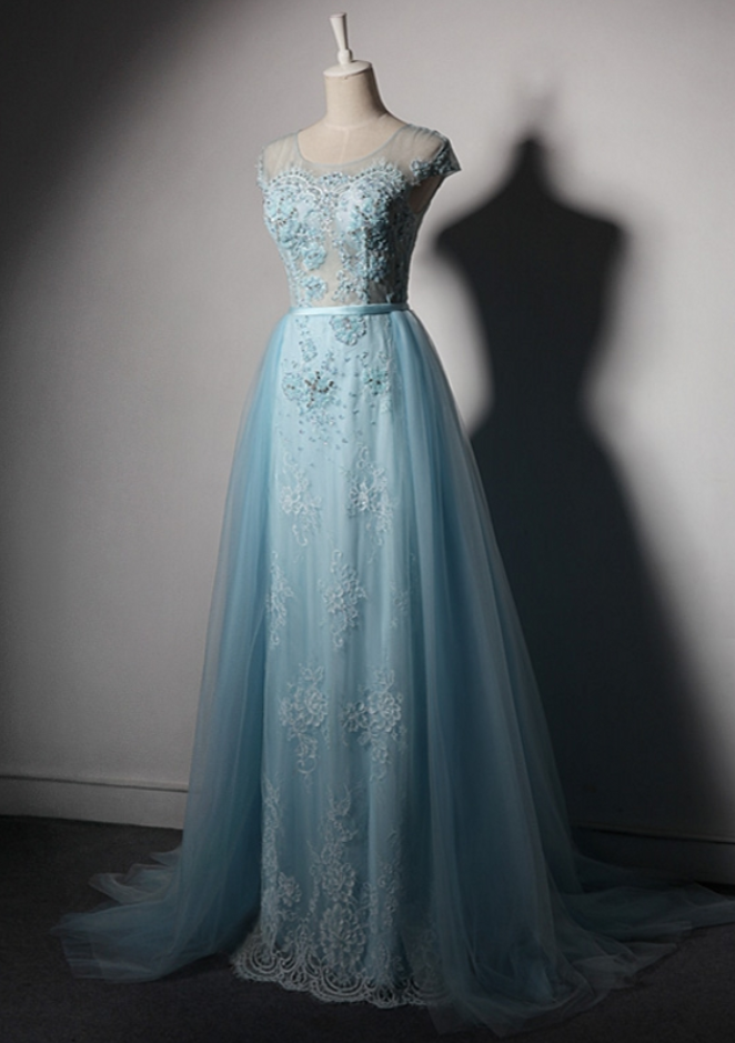 Sky Blue Long Prom Dresses Detachable Skirt Crystal Formal Evening Party Dresses For Graduation Dresses Vestidos De Formatura