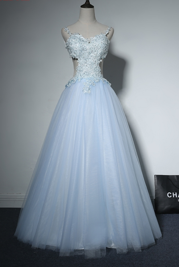 Light Sky Blue Long Prom Dresses Sexy Backless 8th Grade Women Lace Formal Evening Dresses For Graduation Gown Promdress