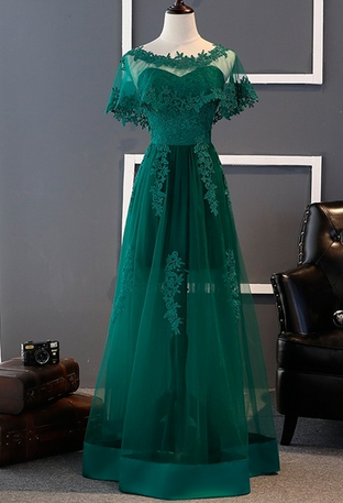Green Long Lace Prom Dresses For Girls With Jacket Tulle Evening Dress Party For Graduation Promdress Vestidos De Baile