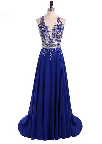 Vestido De Festa Longo Sparkly Beaded Royal Blue Long Prom Dresses Sexy Backless A Line Long Party Evening Dress