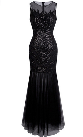 open lace back dress Zapaka Women Gatsby Dress Sequins Black Long 1920s Dress with Short Sleeves, Dark Green / M main image 1