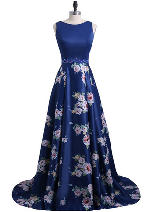 Fashion 3d Floral Flowers Pattern Print Prom Dresses Robe De Soiree Open Back Formal Evening Party Gown Custom Made